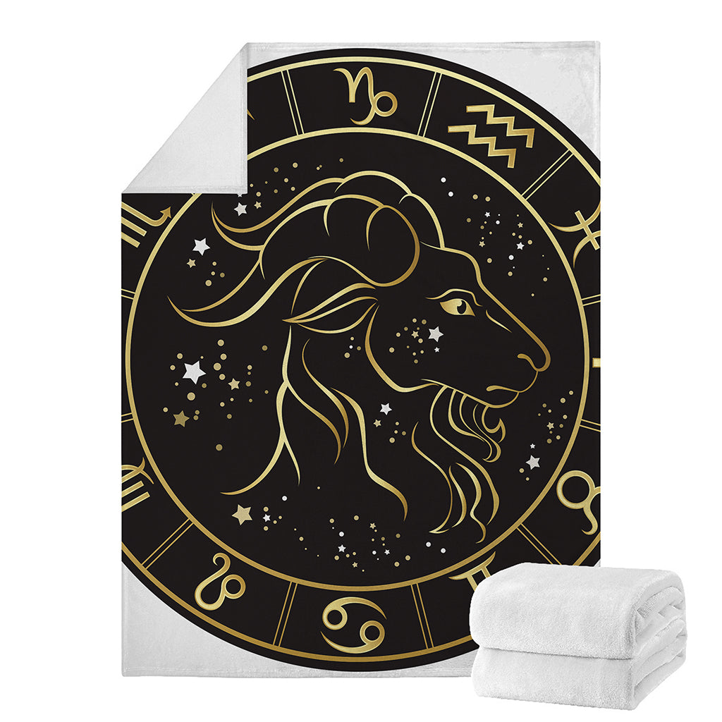 Gold And Black Capricorn Sign Print Blanket
