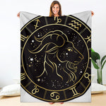 Gold And Black Capricorn Sign Print Blanket