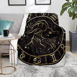 Gold And Black Capricorn Sign Print Blanket