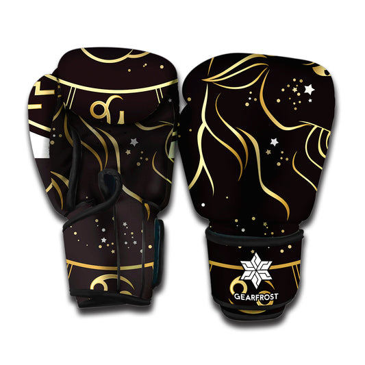 Gold And Black Capricorn Sign Print Boxing Gloves