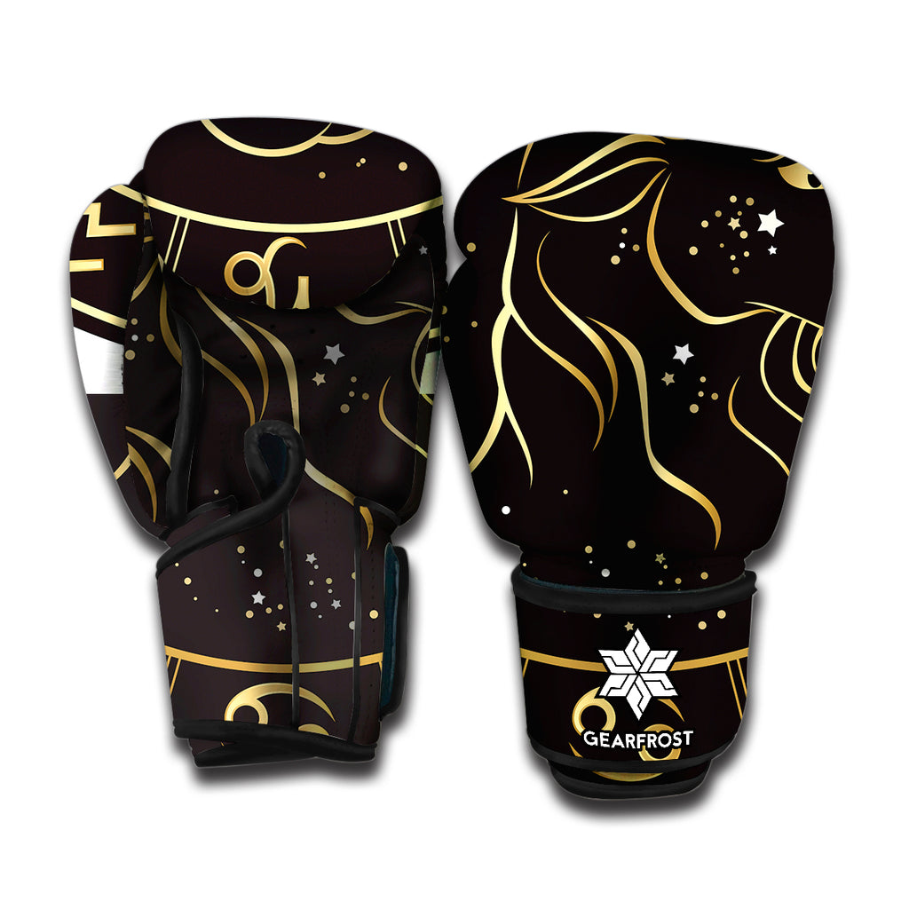Gold And Black Capricorn Sign Print Boxing Gloves