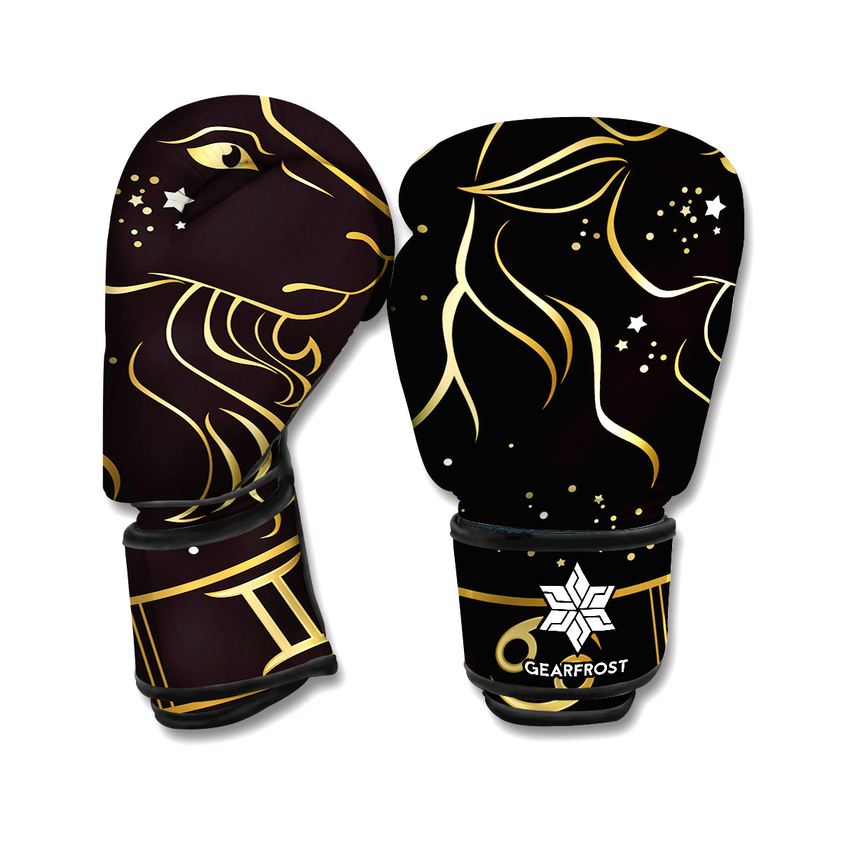 Gold And Black Capricorn Sign Print Boxing Gloves