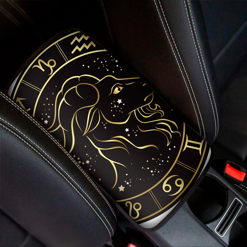 Gold And Black Capricorn Sign Print Car Center Console Cover