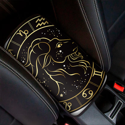 Gold And Black Capricorn Sign Print Car Center Console Cover