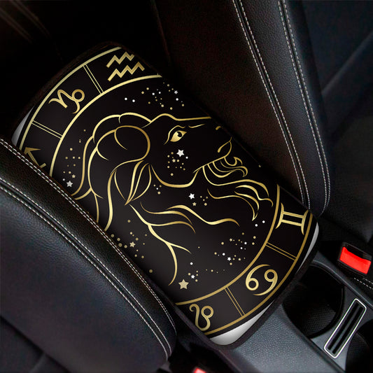 Gold And Black Capricorn Sign Print Car Center Console Cover