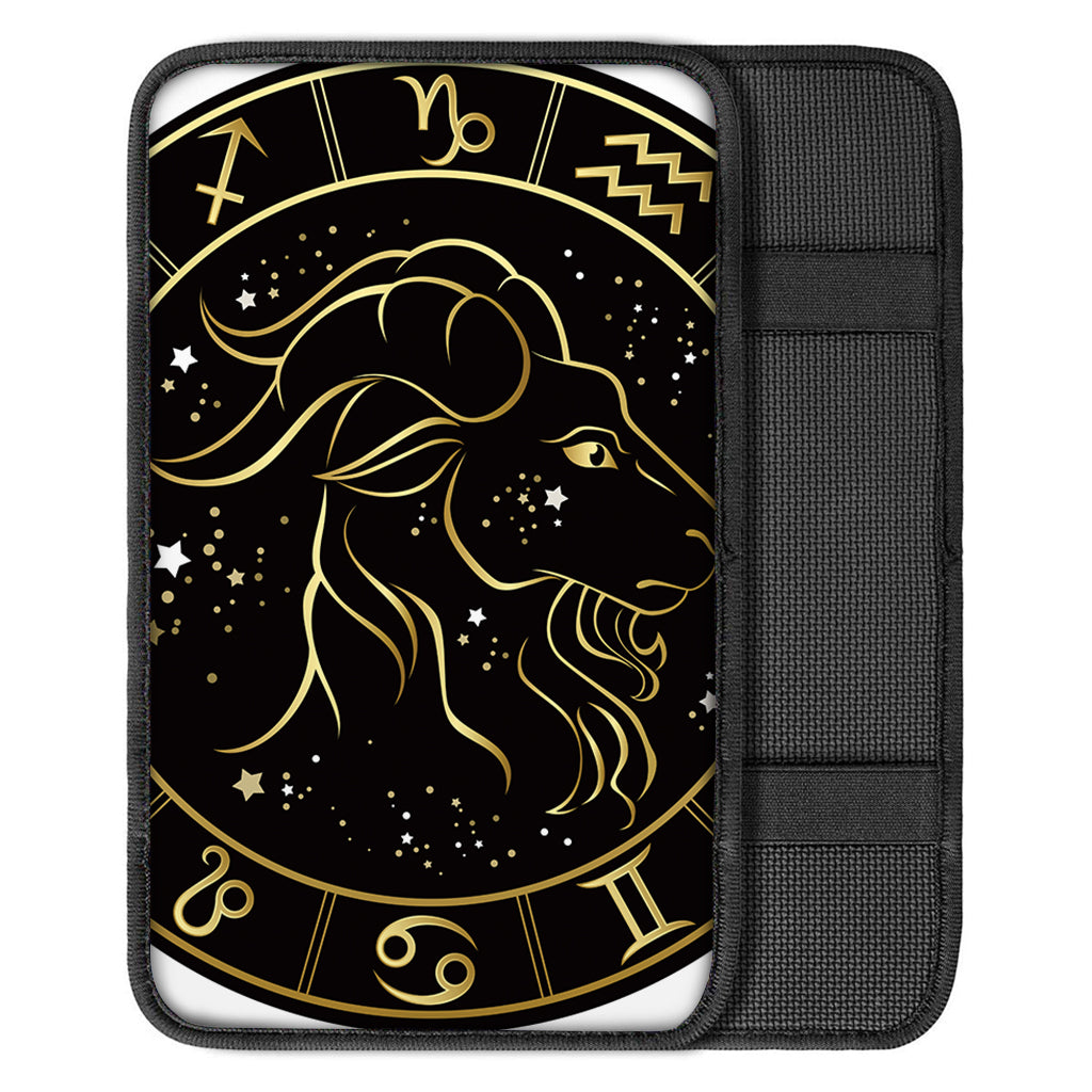 Gold And Black Capricorn Sign Print Car Center Console Cover
