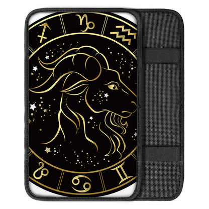 Gold And Black Capricorn Sign Print Car Center Console Cover