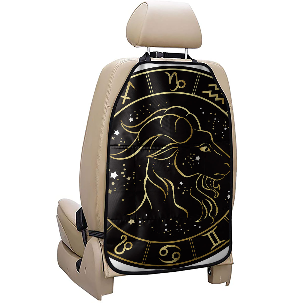 Gold And Black Capricorn Sign Print Car Seat Organizers