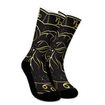 Gold And Black Capricorn Sign Print Crew Socks