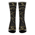 Gold And Black Capricorn Sign Print Crew Socks