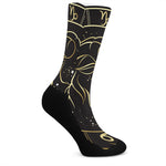 Gold And Black Capricorn Sign Print Crew Socks