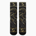Gold And Black Capricorn Sign Print Crew Socks