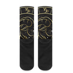 Gold And Black Capricorn Sign Print Crew Socks