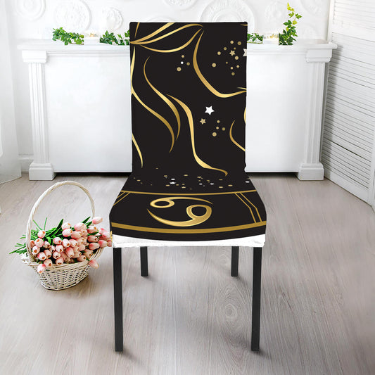 Gold And Black Capricorn Sign Print Dining Chair Slipcover
