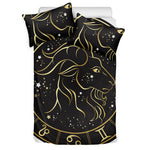 Gold And Black Capricorn Sign Print Duvet Cover Bedding Set