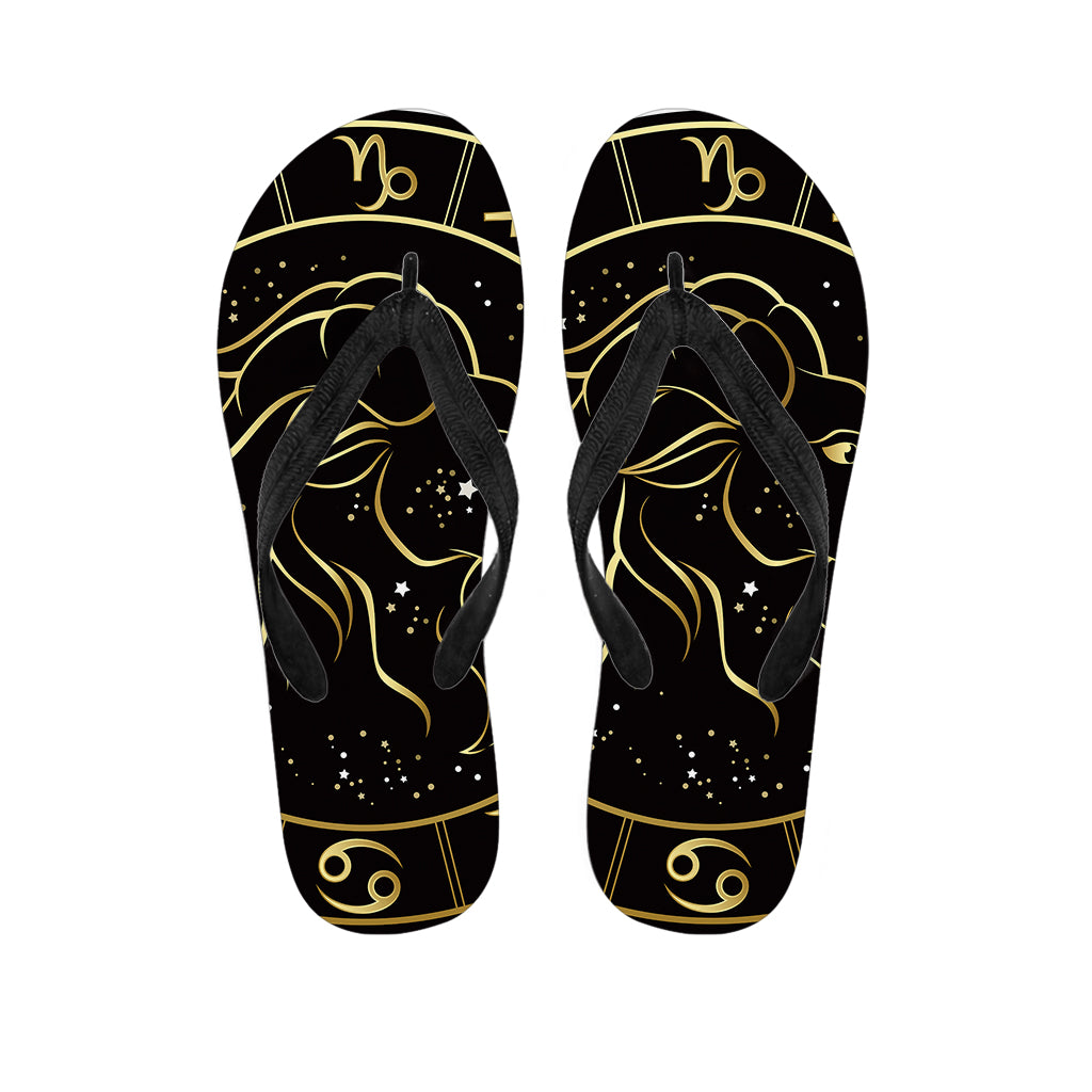 Gold And Black Capricorn Sign Print Flip Flops