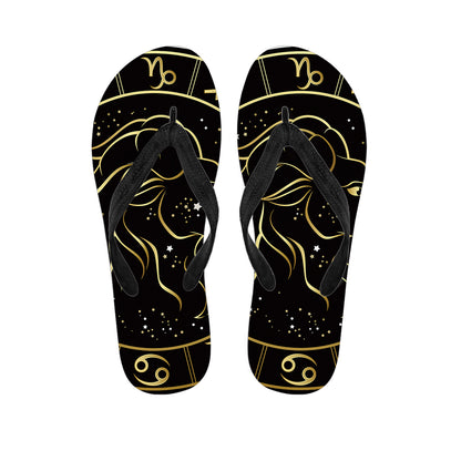 Gold And Black Capricorn Sign Print Flip Flops