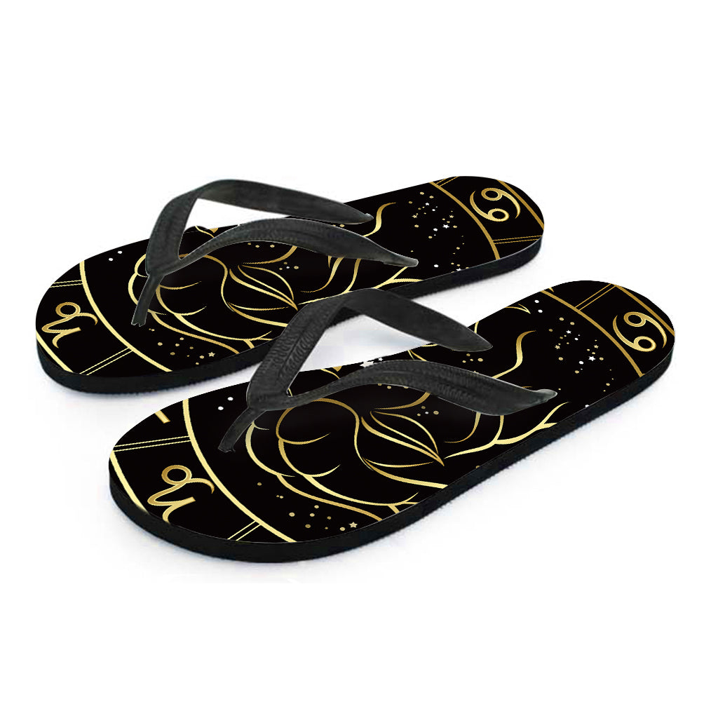Gold And Black Capricorn Sign Print Flip Flops