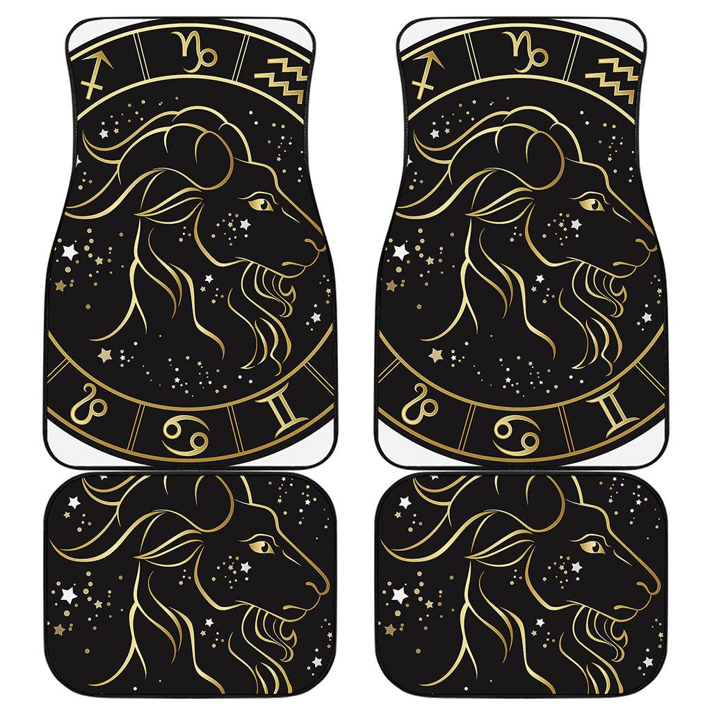 Gold And Black Capricorn Sign Print Front and Back Car Floor Mats