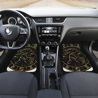 Gold And Black Capricorn Sign Print Front and Back Car Floor Mats