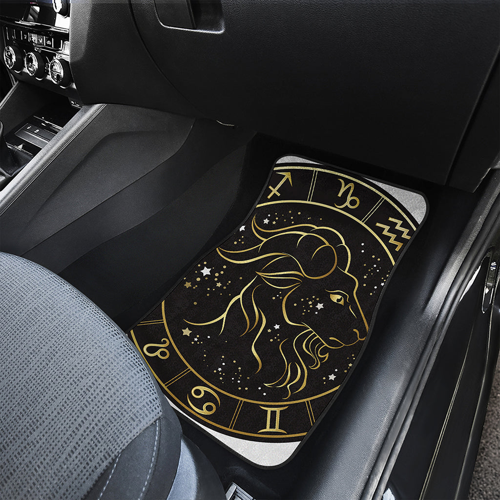 Gold And Black Capricorn Sign Print Front and Back Car Floor Mats