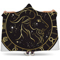Gold And Black Capricorn Sign Print Hooded Blanket