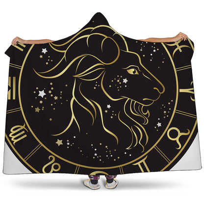 Gold And Black Capricorn Sign Print Hooded Blanket