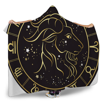 Gold And Black Capricorn Sign Print Hooded Blanket