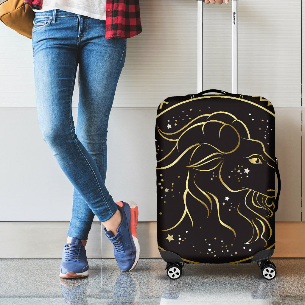 Gold And Black Capricorn Sign Print Luggage Cover