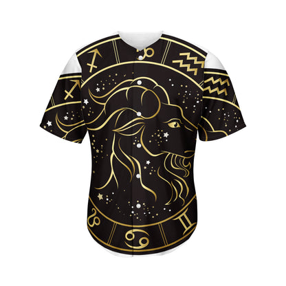 Gold And Black Capricorn Sign Print Men's Baseball Jersey