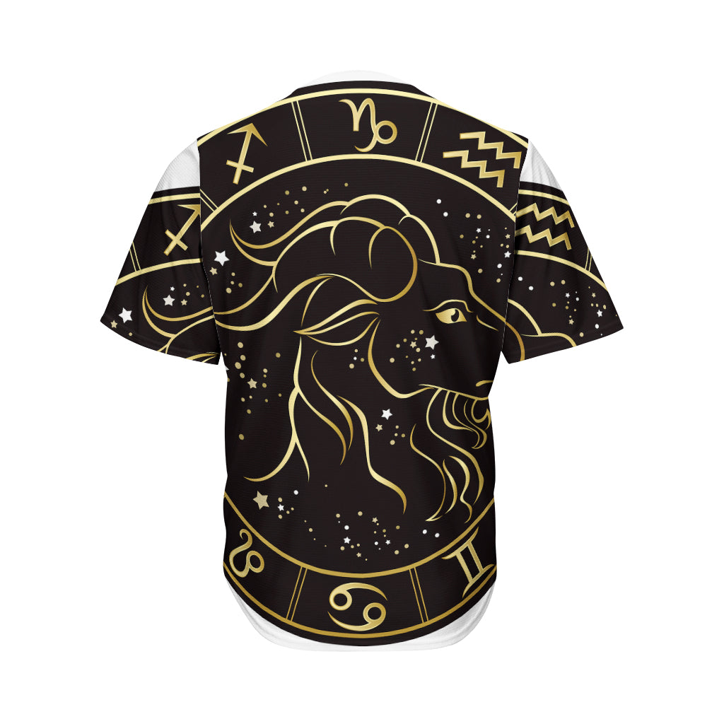 Gold And Black Capricorn Sign Print Men's Baseball Jersey