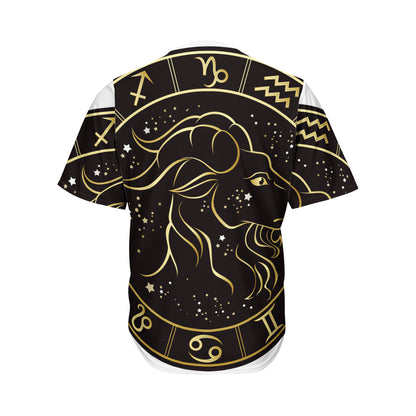 Gold And Black Capricorn Sign Print Men's Baseball Jersey