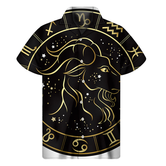 Gold And Black Capricorn Sign Print Men's Short Sleeve Shirt