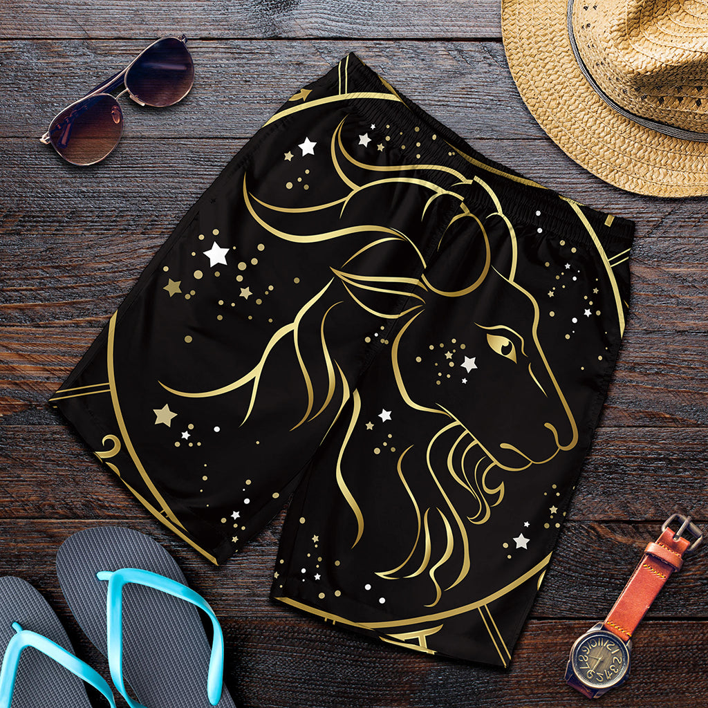 Gold And Black Capricorn Sign Print Men's Shorts