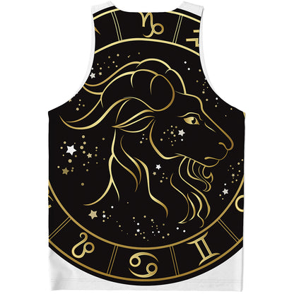 Gold And Black Capricorn Sign Print Men's Tank Top