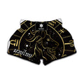 Gold And Black Capricorn Sign Print Muay Thai Boxing Shorts
