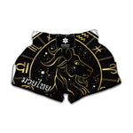 Gold And Black Capricorn Sign Print Muay Thai Boxing Shorts