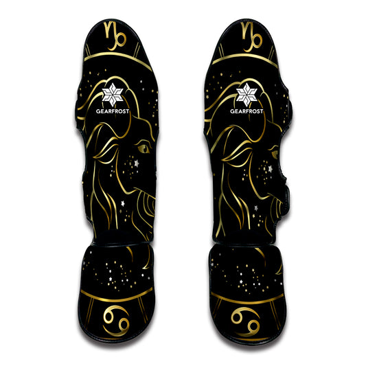 Gold And Black Capricorn Sign Print Muay Thai Shin Guard