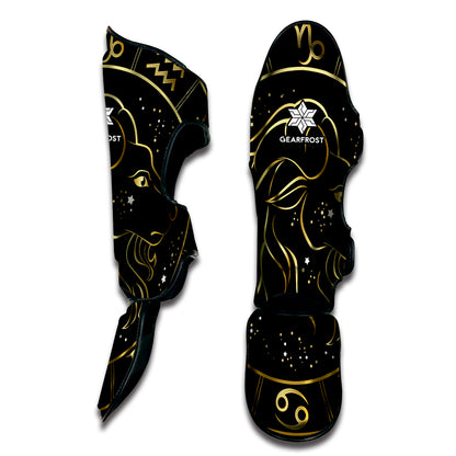 Gold And Black Capricorn Sign Print Muay Thai Shin Guard