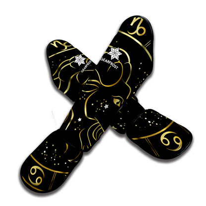 Gold And Black Capricorn Sign Print Muay Thai Shin Guard