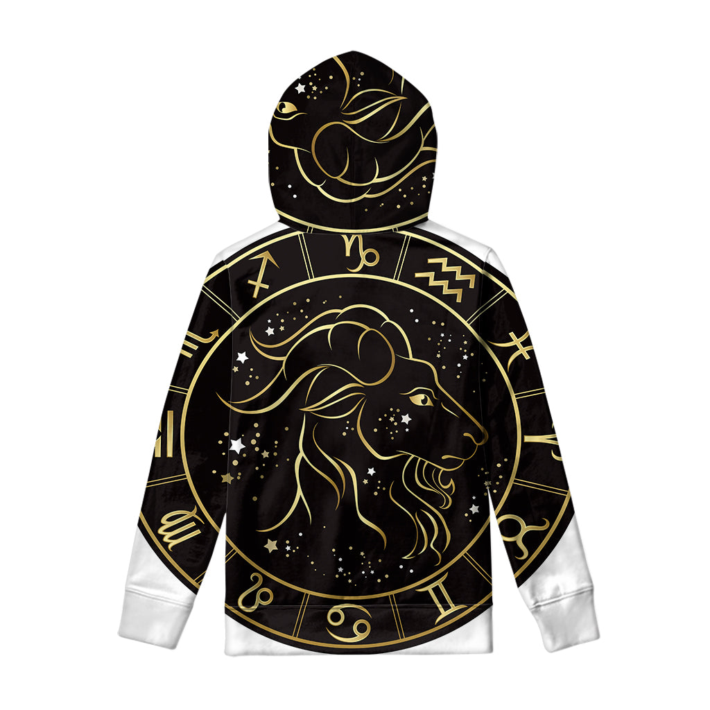 Gold And Black Capricorn Sign Print Pullover Hoodie