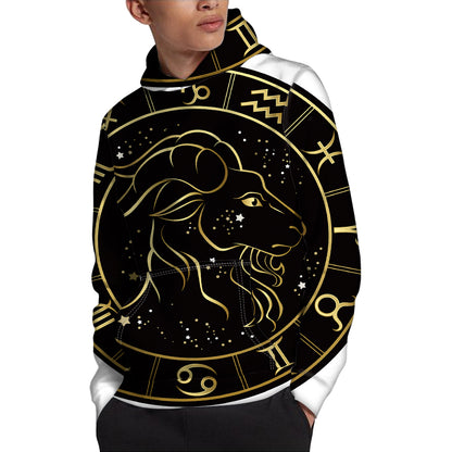 Gold And Black Capricorn Sign Print Pullover Hoodie