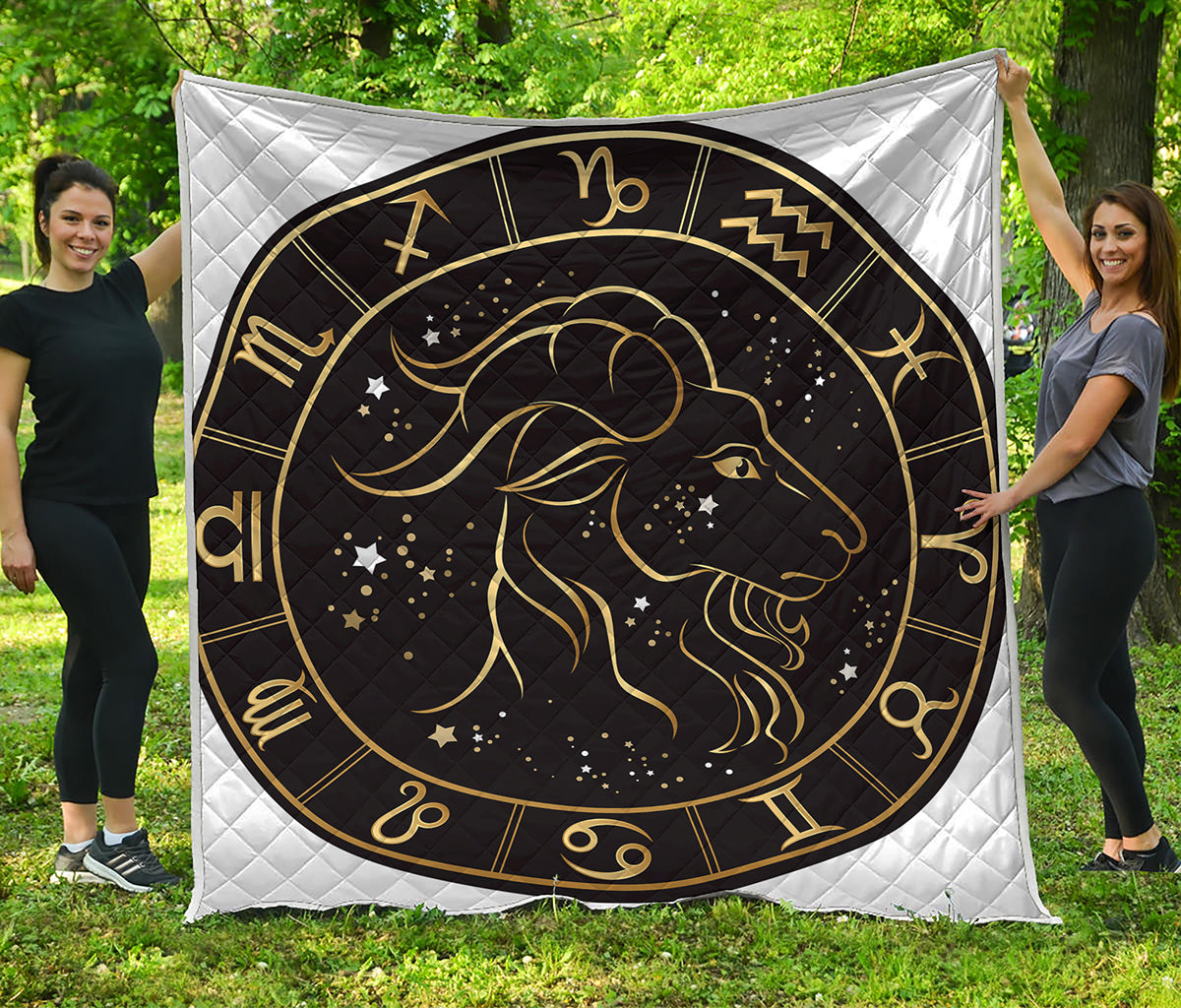 Gold And Black Capricorn Sign Print Quilt