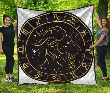 Gold And Black Capricorn Sign Print Quilt