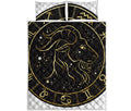 Gold And Black Capricorn Sign Print Quilt Bed Set
