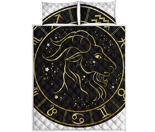 Gold And Black Capricorn Sign Print Quilt Bed Set