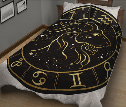 Gold And Black Capricorn Sign Print Quilt Bed Set
