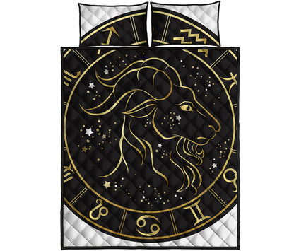 Gold And Black Capricorn Sign Print Quilt Bed Set