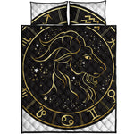 Gold And Black Capricorn Sign Print Quilt Bed Set