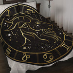Gold And Black Capricorn Sign Print Quilt Bed Set